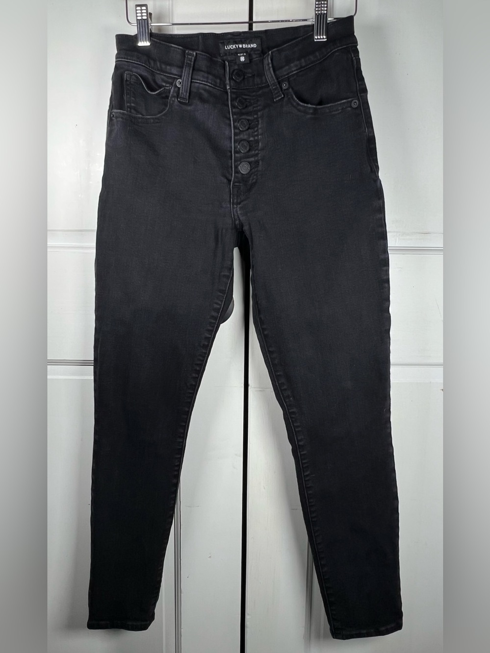 Lucky Brand Stretch Bridgette Black Faded Wash Exposed Fly Jeans Sz 4/27A